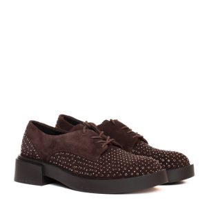 scarpa allacciata in camoscio marrone con borchie Jeannot