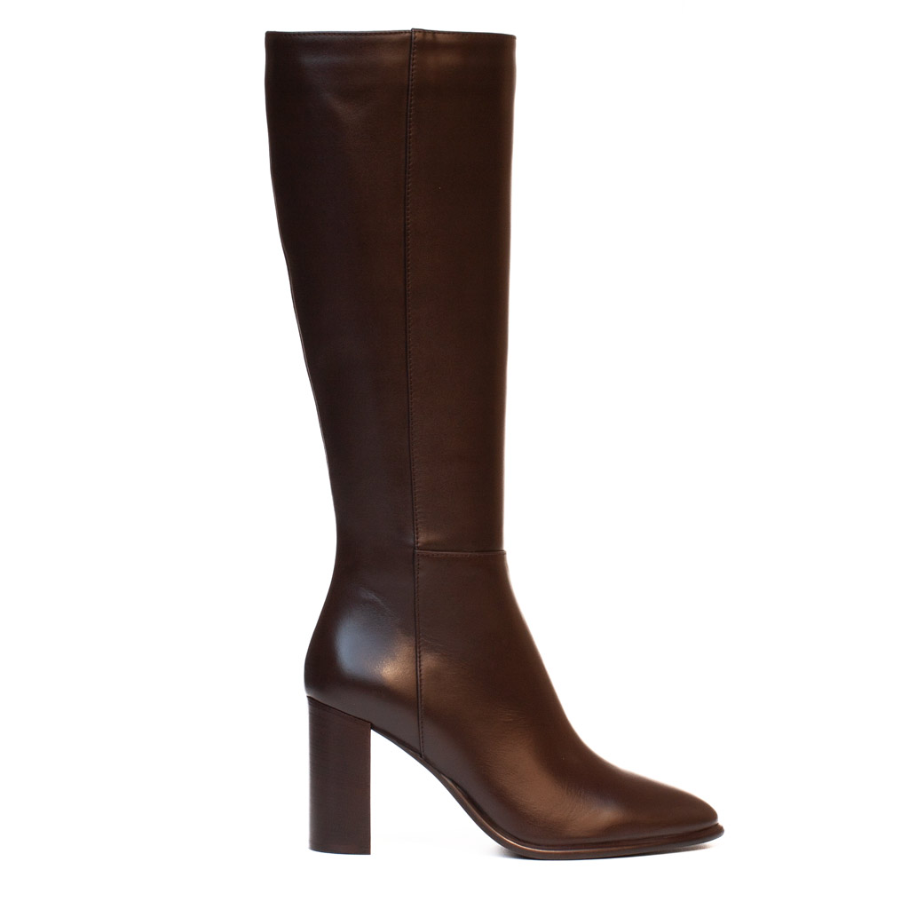 Stivale Nappa Marrone Tacco Largo Elegante Donna