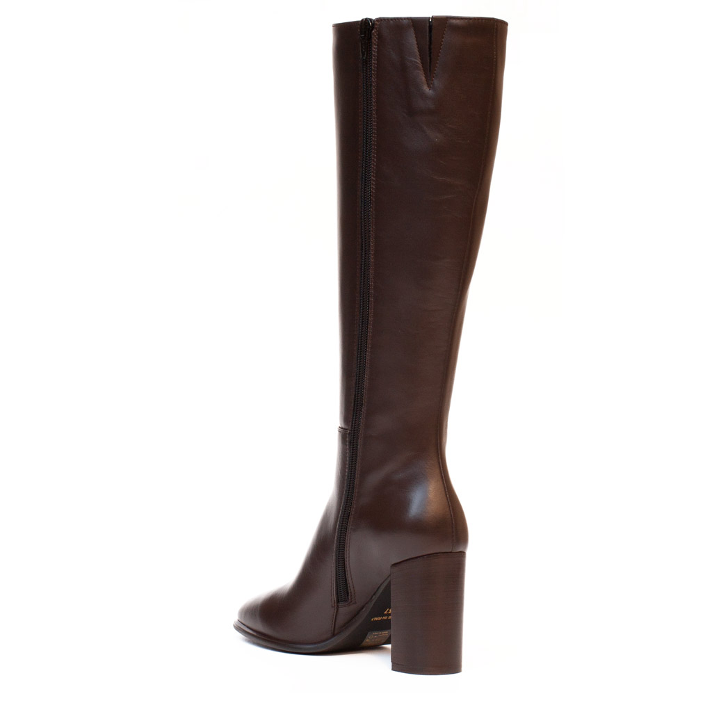 Stivale Nappa Marrone Tacco Largo Elegante Donna