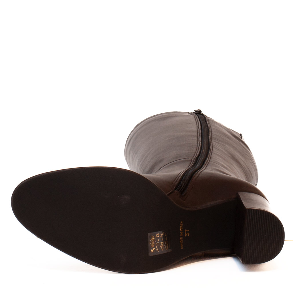 Stivale Nappa Marrone Tacco Largo Elegante Donna