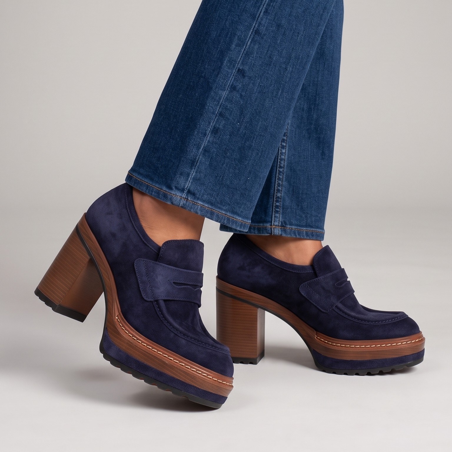 Mocassino con plateau blu Pons Quintana Olivia