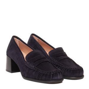 Mocassino scamosciato tacco largo in pelle scamosciata blu navy Unisa LEAVITT