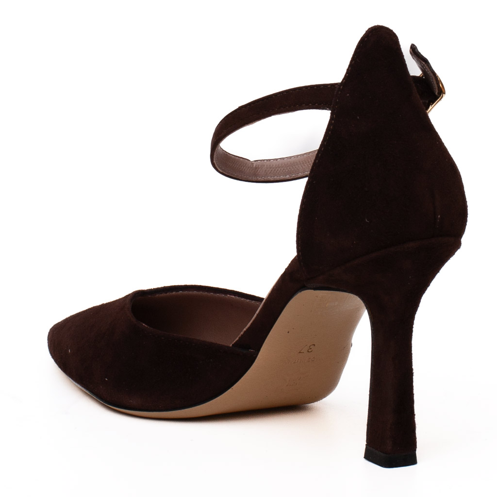 Scarpe Camoscio Marrone Tacco Alto Eleganti con Cinturino
