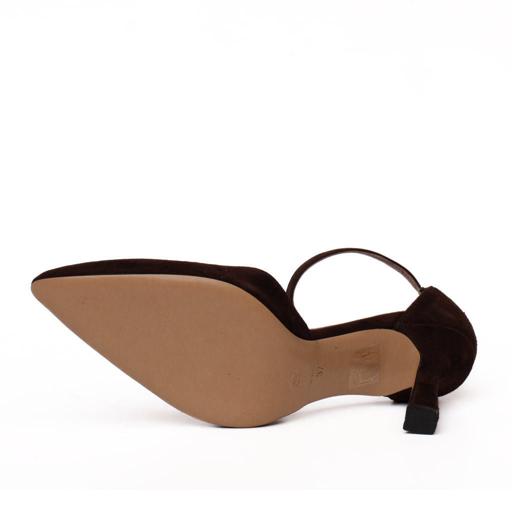 Scarpe Camoscio Marrone Tacco Alto Eleganti con Cinturino