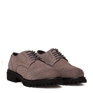 Scarpe francesine scamosciate grigie con motivo a coda di rondine e suola carrarmato