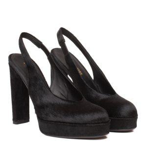 Décolleté slingback con plateau in cavallino nero