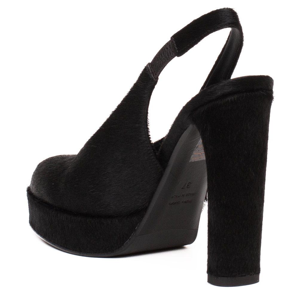 Décolleté Slingback con Plateau in Cavallino Nero