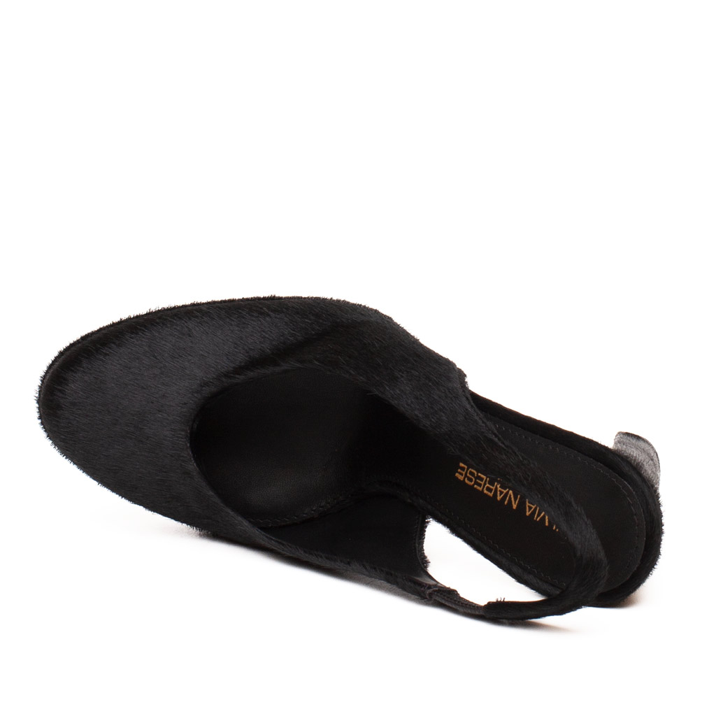 Décolleté Slingback con Plateau in Cavallino Nero