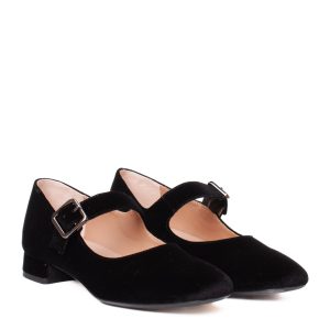 Ballerine in velluto nero con cinturino e fibbia regolabile