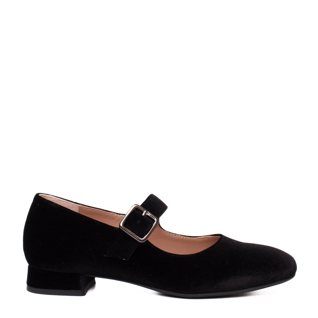 Ballerine in velluto nero con cinturino Mary Jane
