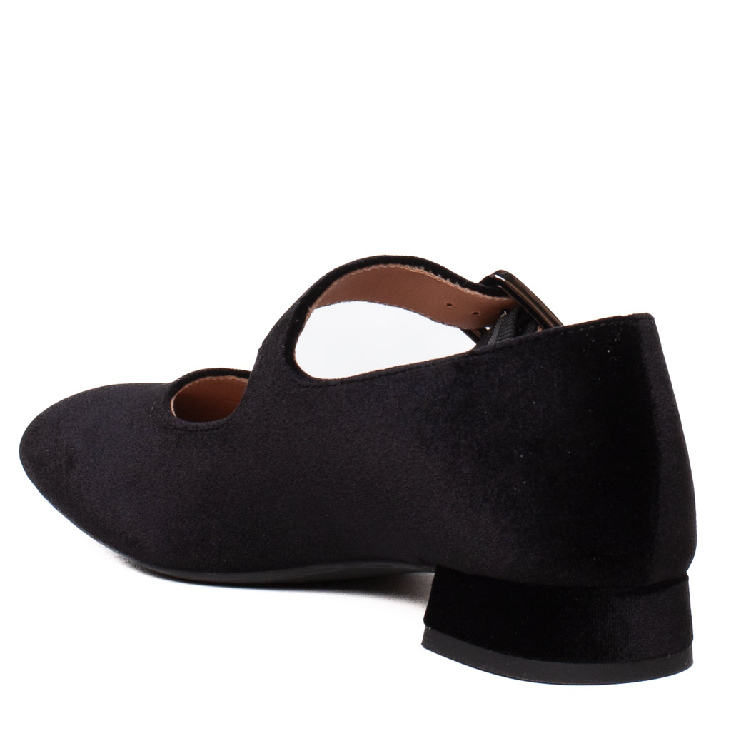 Ballerine in velluto nero con cinturino Mary Jane