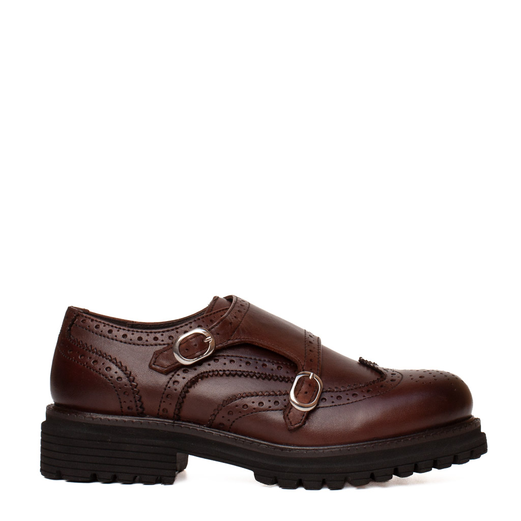 Scarpe Monk Strap Marroni in Pelle Donna