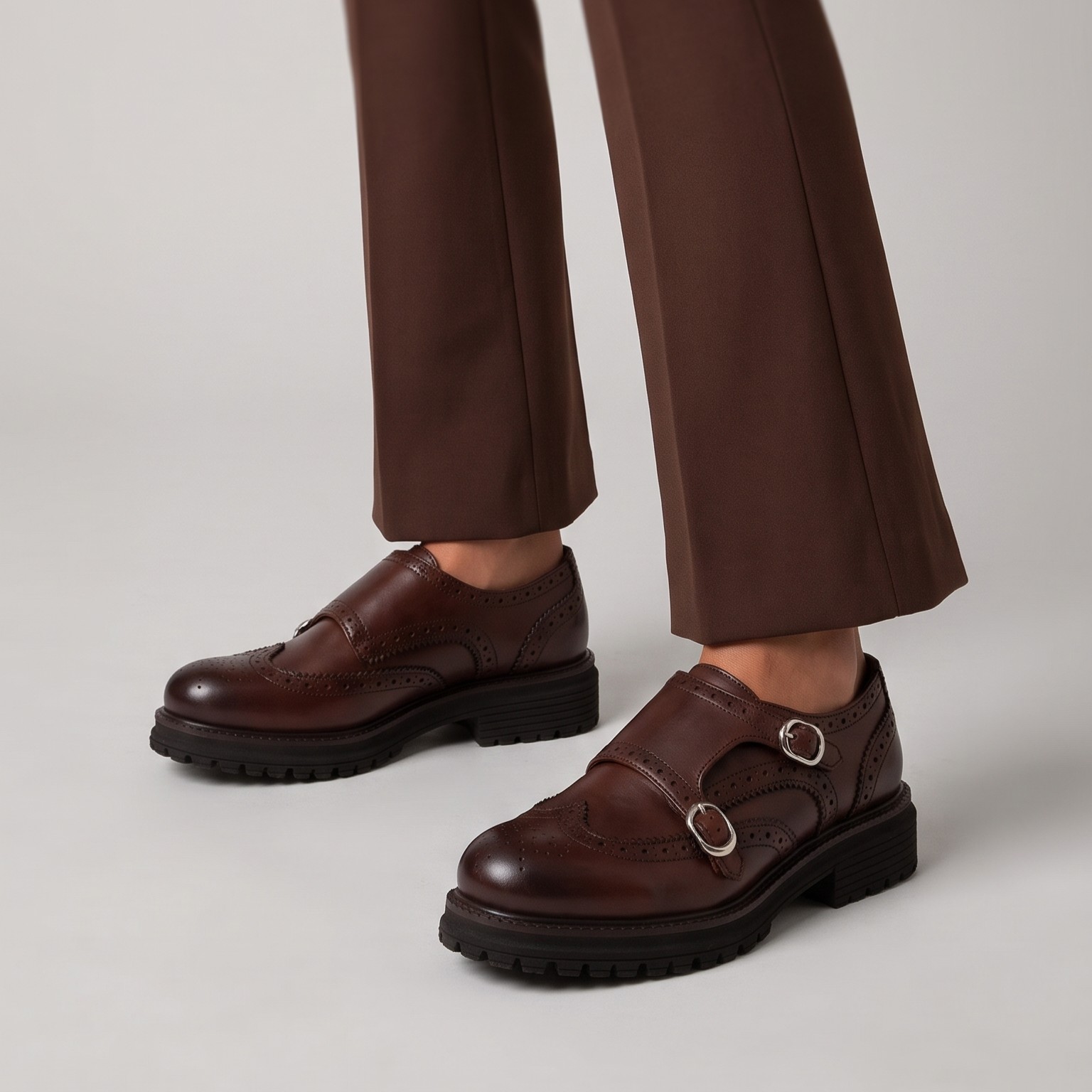 Scarpe Monk Strap Marroni in Pelle Donna