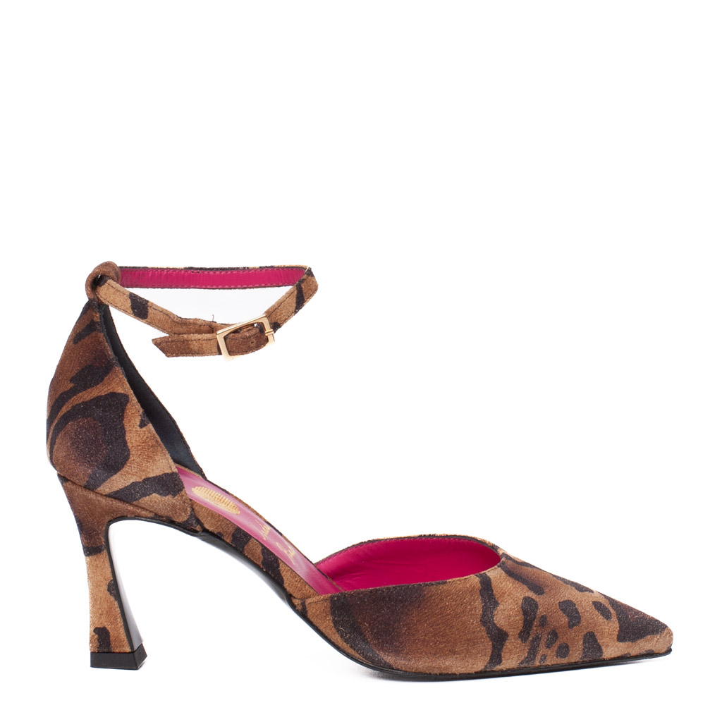 Decollete Animalier Con Cinturino in Camoscio