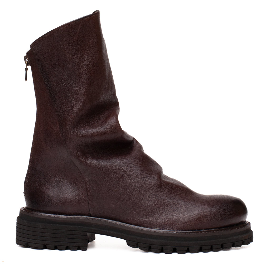 Stivaletto Basso in Pelle Marrone con Zip