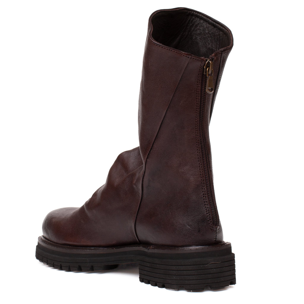 Stivaletto Basso in Pelle Marrone con Zip
