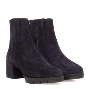 Stivaletto camoscio blu Unisa con vaschetta e tacco largo