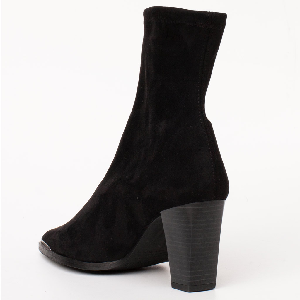 Stivaletto Camoscio Elasticizzato Nero con Tacco Largo