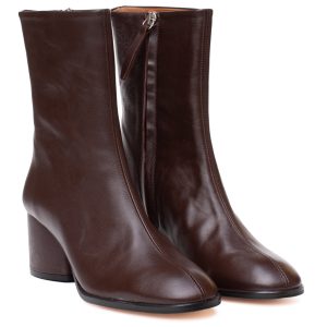 Stivaletto nappa marrone tacco medio da donna con zip laterale