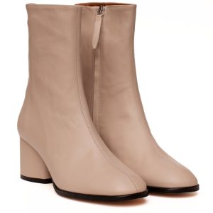Stivaletto nappa sabbia da donna con tacco medio e zip laterale