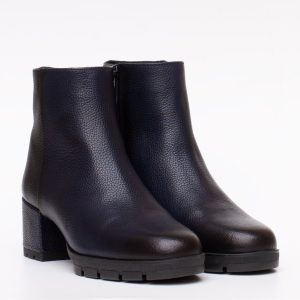 Stivaletto pelle blu plateau modello Jaydi Unisa con tacco medio in cuoio e suola carrarmato