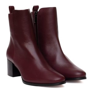 Stivaletto pelle color vino con tacco largo Cervone